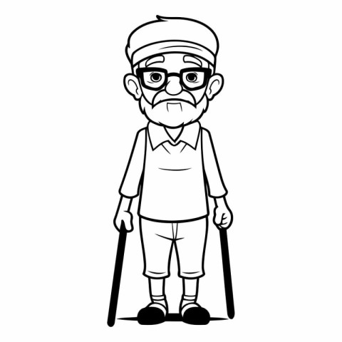 old man with crutches avatar cartoon character vector illustrati