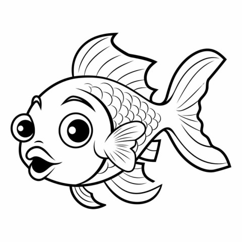 Black and White Cartoon Illustration of Cute Fish Animal Charact