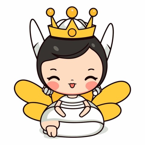 Cute little fairy with a crown isolated on white background.