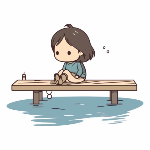 Girl sitting on a wooden bench and playing with water