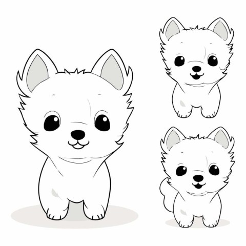 Cute cartoon husky puppy in different poses.