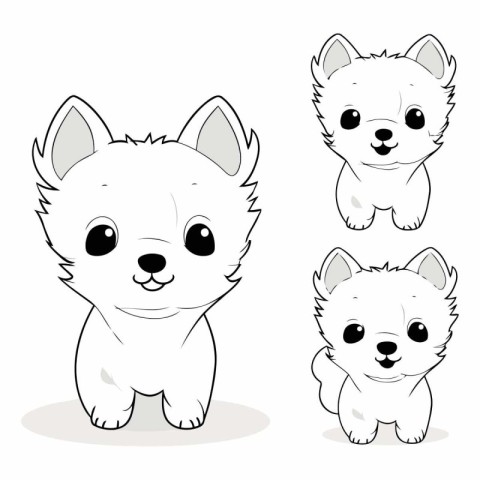 Cute cartoon husky puppy in different poses.