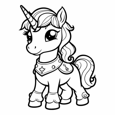 Black and White Cartoon Illustration of Unicorn Fantasy Characte