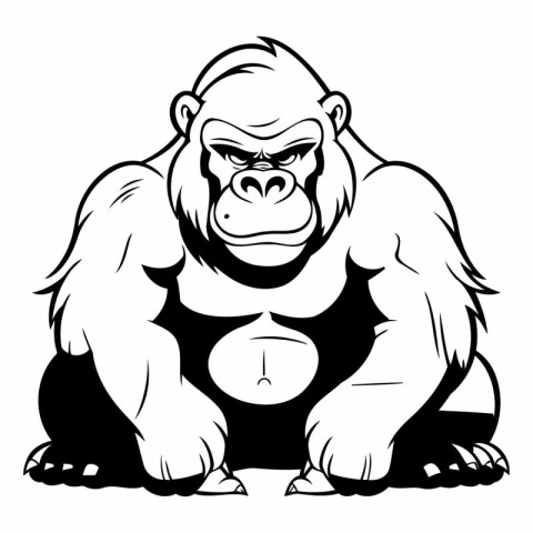 Gorilla - Wild Animal - Black and White Vector Illustration