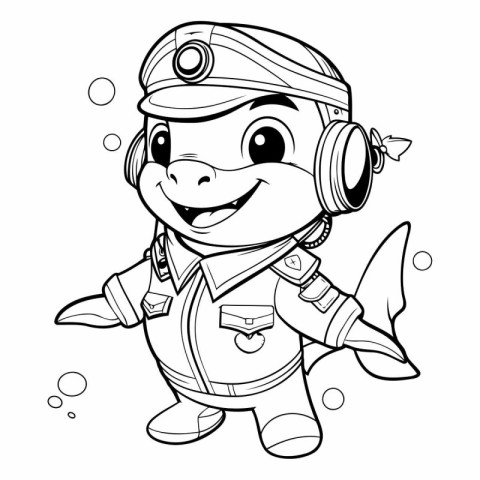 Coloring book for children: Cute Cartoon Astronaut with headphon