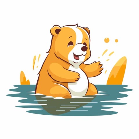 Cute cartoon hamster swimming in the lake.