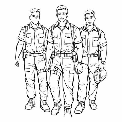 Sketch of a group of men in military uniform.