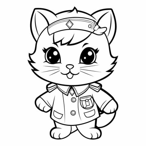 Black and White Cartoon Illustration of Cute Cat Sailor Characte