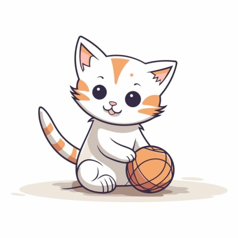 Cute cat playing with ball of yarn. Cartoon vector illustration.