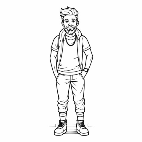 Hipster man with beard in sketch style.