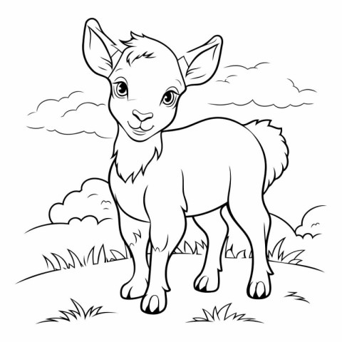 Black and White Cartoon Illustration of Cute Baby Goat Animal fo