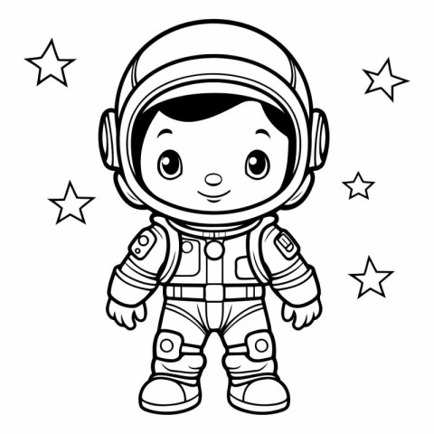 Cute astronaut boy in spacesuit for coloring book.