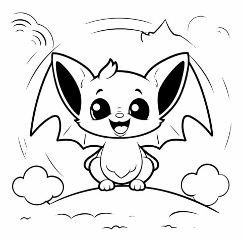 Cute cartoon bat. Black and white vector illustration for colori