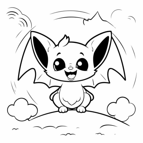 Cute cartoon bat. Black and white vector illustration for colori