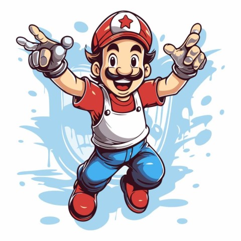 Vector illustration of a man in a cap and a T-shirt jumping.