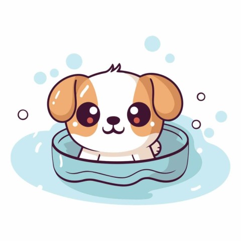 Cute dog taking a bath in cartoon style.