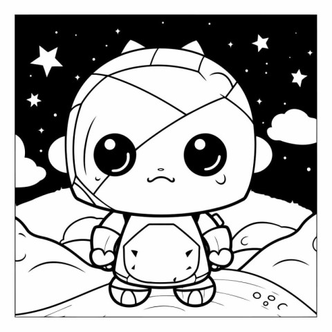 Coloring Page Outline Of a Cute Cartoon Turtle Fantasy Character