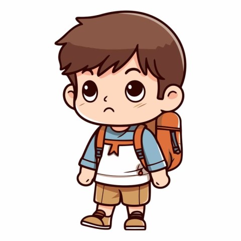 Boy going to school with a backpack in cartoon style.