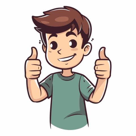 Vector illustration of a boy showing thumbs up. Isolated on whit