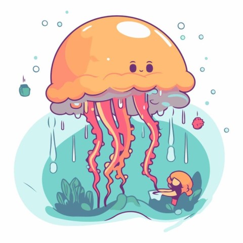 Cartoon jellyfish in the sea of a funny jellyfish.