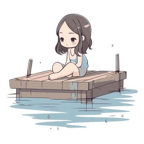 Illustration of a girl relaxing on a jetty with a laptop