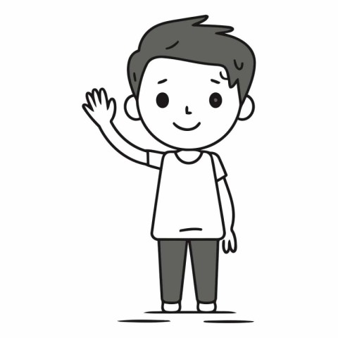 Illustration of a boy waving his hand on a white background.