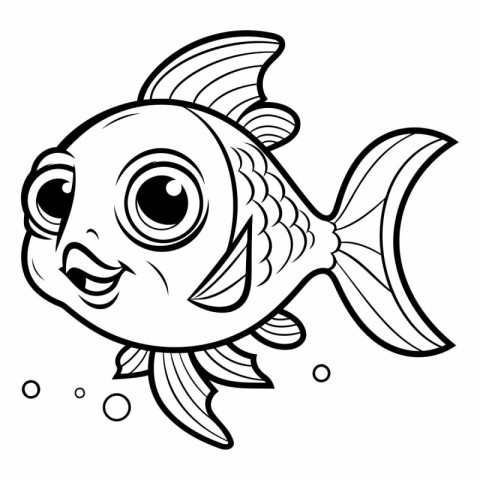 Black and White Cartoon Illustration of Cute Fish Animal Charact