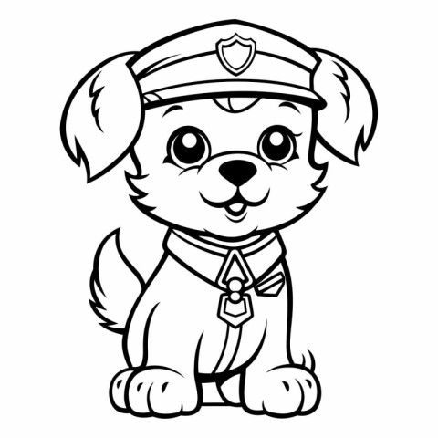 Black and White Cartoon Illustration of Cute Puppy Sailor Dog Co