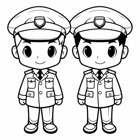 Illustration of a Stickman Boy and Girl Policeman in Uniform