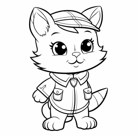 Black and White Cartoon Illustration of Cute Wild Cat Animal Cha