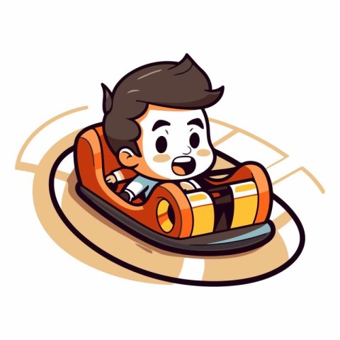 Cartoon boy sliding on a roller coaster. Vector clip art illustr