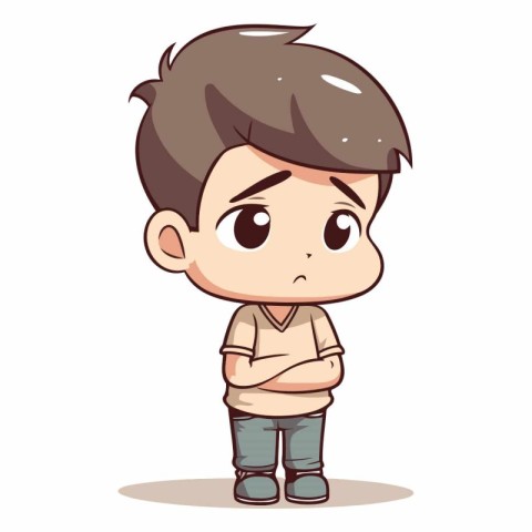 Little boy with sad expression. Cute cartoon character.