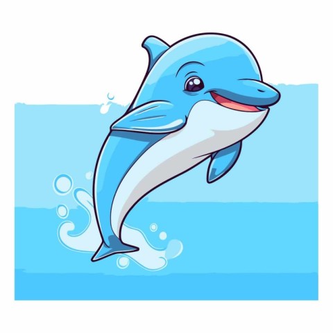 Illustration of a Cute Dolphin Floating in the Ocean - Vector