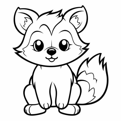 Cute Fox - Black and White Cartoon Illustration. Coloring Book