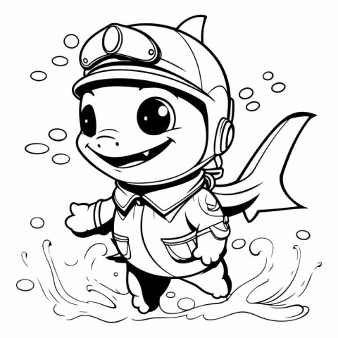 Cartoon Illustration of Cute Little Astronaut Character Coloring