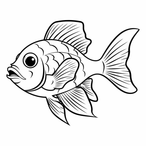 Black and white vector illustration of a goldfish. Isolated on w