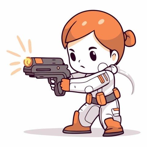 Cartoon boy with a gun on white background.