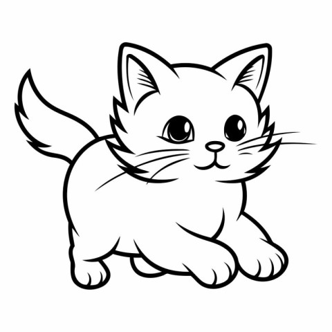 Cute Cartoon Cat - Black and White Vector Illustration. Isolated