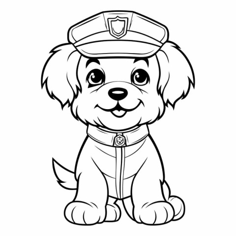 Black and White Cartoon Illustration of Cute Puppy Sailor Dog Co