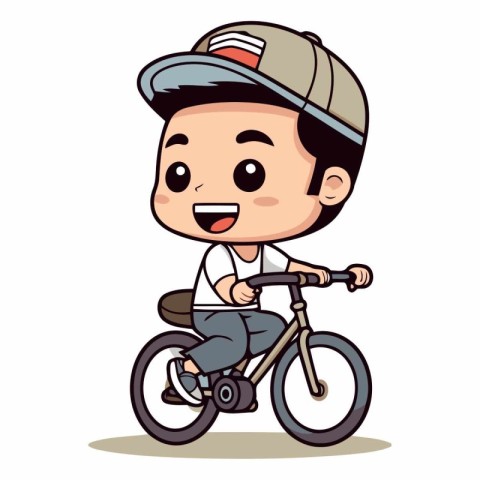 Boy Riding Bicycle - Cute Cartoon Vector Character Illustration