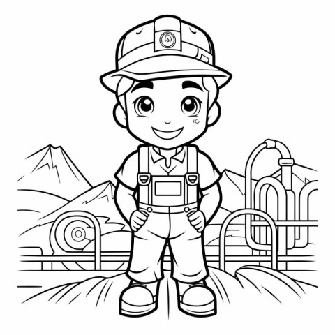 Black and White Cartoon Illustration of Cute Little Boy Scout Ch