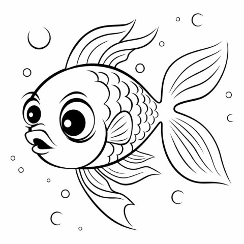 Black and White Cartoon Illustration of Cute Fish Animal Charact