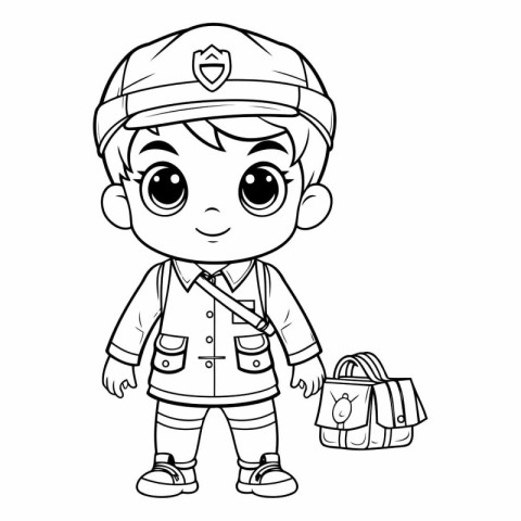 Coloring Page Outline Of a Cute Little Boy With a Backpack