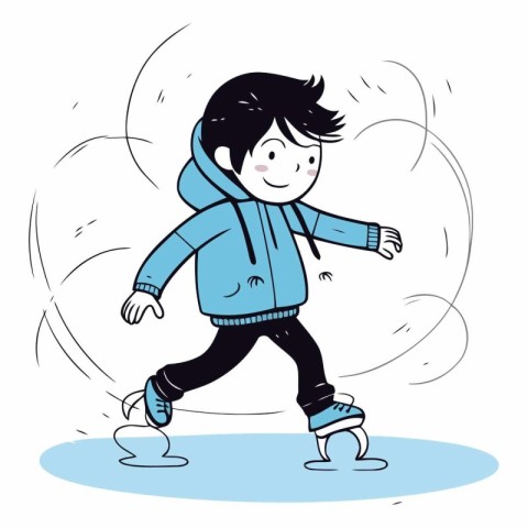 Vector illustration of a boy skating on a frozen lake. Winter sp