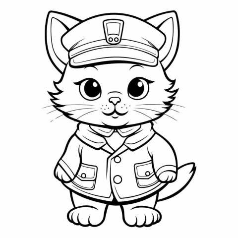 Black and White Cartoon Illustration of Cute Cat Sailor Characte