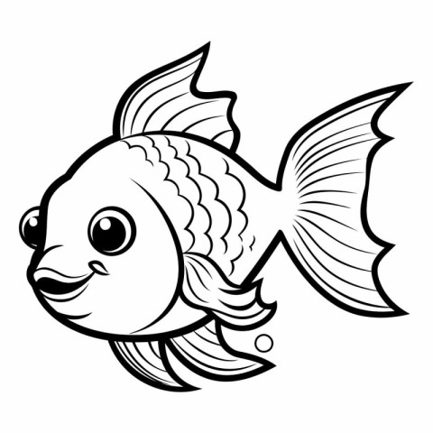 Black and White Cartoon Illustration of Cute Fish Animal Charact