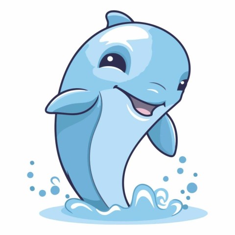 Cute cartoon dolphin jumping out of the water.