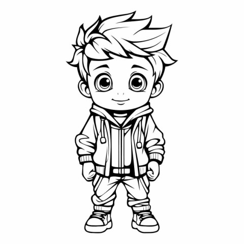 Black and White Cartoon Illustration of Cute Little Boy Comic Ch