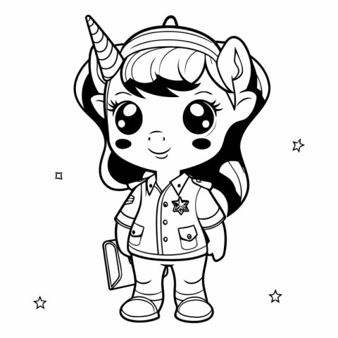 Coloring book for children: girl with unicorn horn.