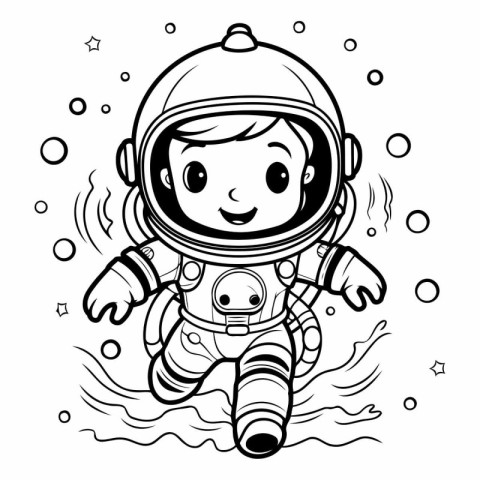 Cute cartoon astronaut in space suit for coloring book.